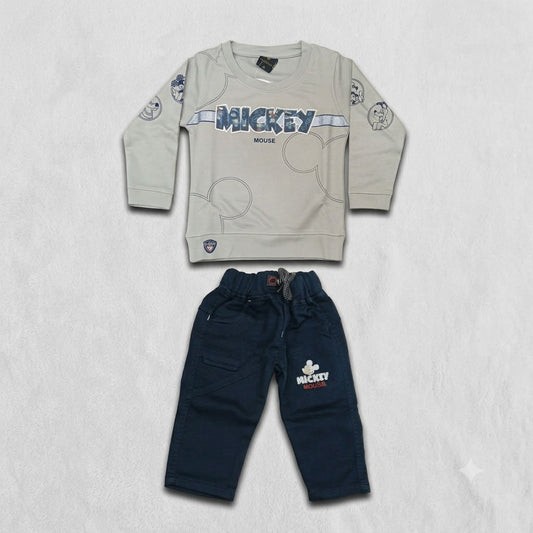 GuffKid Boys Grey Mickey Mouse Sweatshirt with Navy Pants Set
