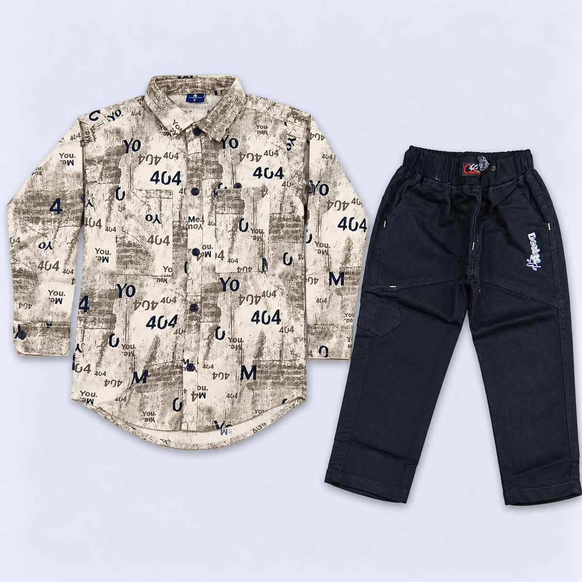 Boys Printed Shirt with Black Trousers Co-ord Set