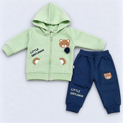 Krunchy Baby Boys Mint Green Hooded Fleece Jacket with Navy Blue Jogger Pants Set