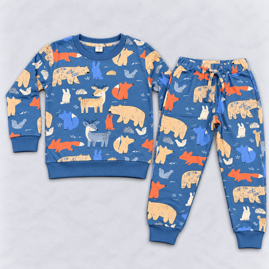 Krunchy Kids Blue Animal Print Interlock Sweatshirt and Jogger Pants Set