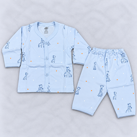 Zero Baby Boys Sky Blue Giraffe Print Cotton Co-Ord Set with Button-Front Top and Pants