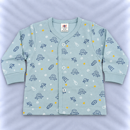 Zero Newborn Baby Fleece Top with Space Print | Full Sleeve Winter Wear
