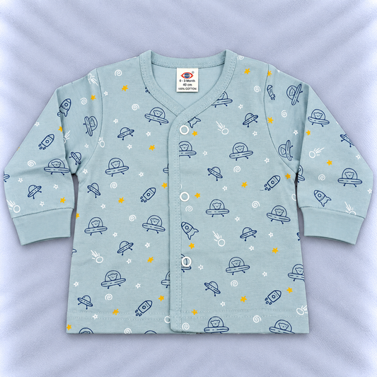 Zero Newborn Baby Fleece Top with Space Print | Full Sleeve Winter Wear