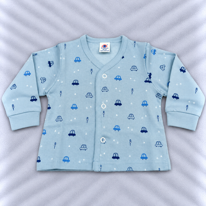 Zero Baby Boys Blue Car Print Fleece Top for Winter | Cutypi