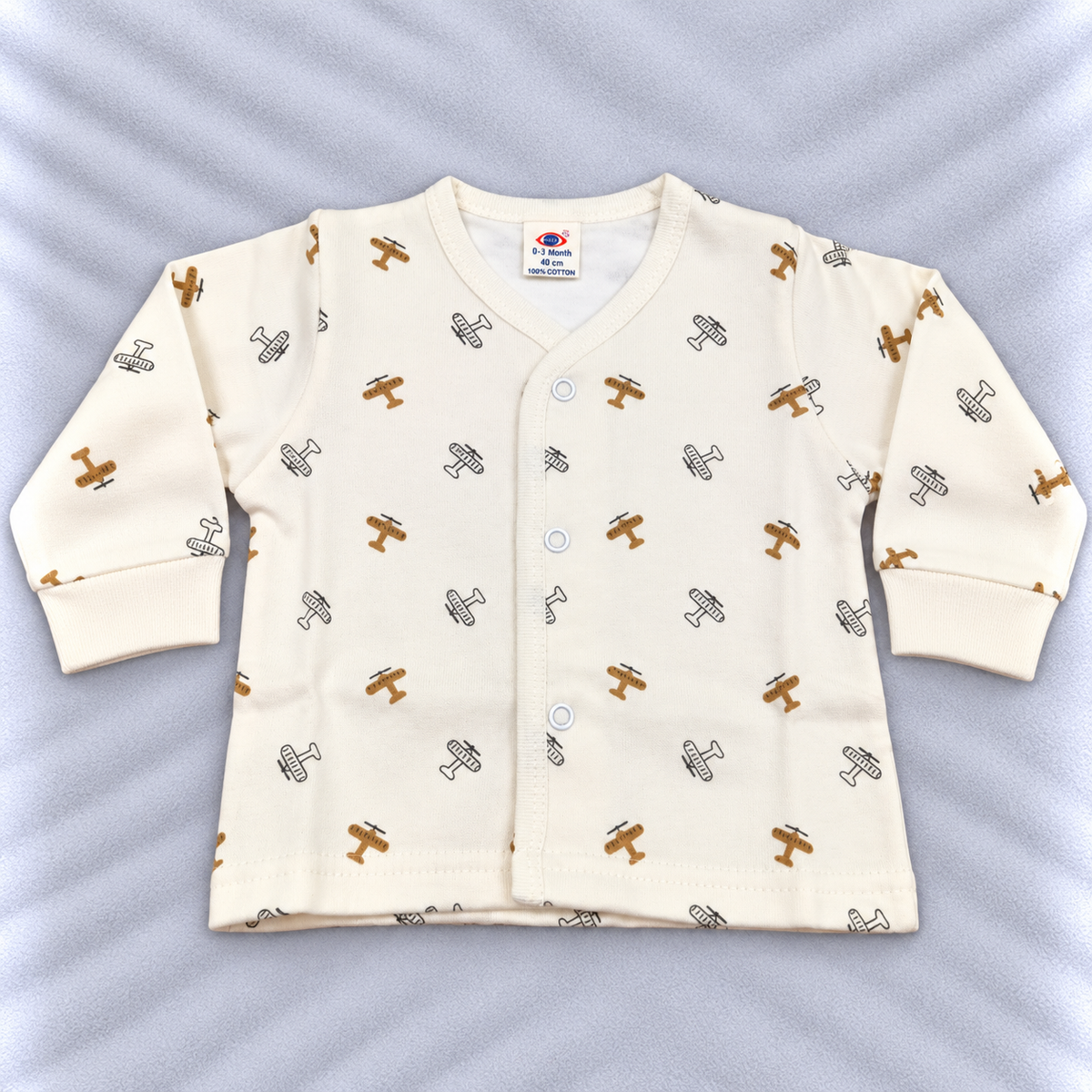 Zero Baby Boys Cream Airplane Print Fleece Top for Winter