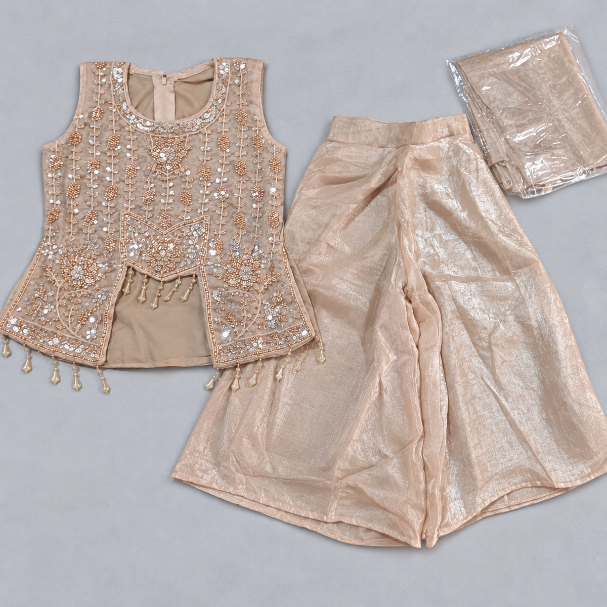 Girls Embroidered Ethnic Sharara Suit with Dupatta