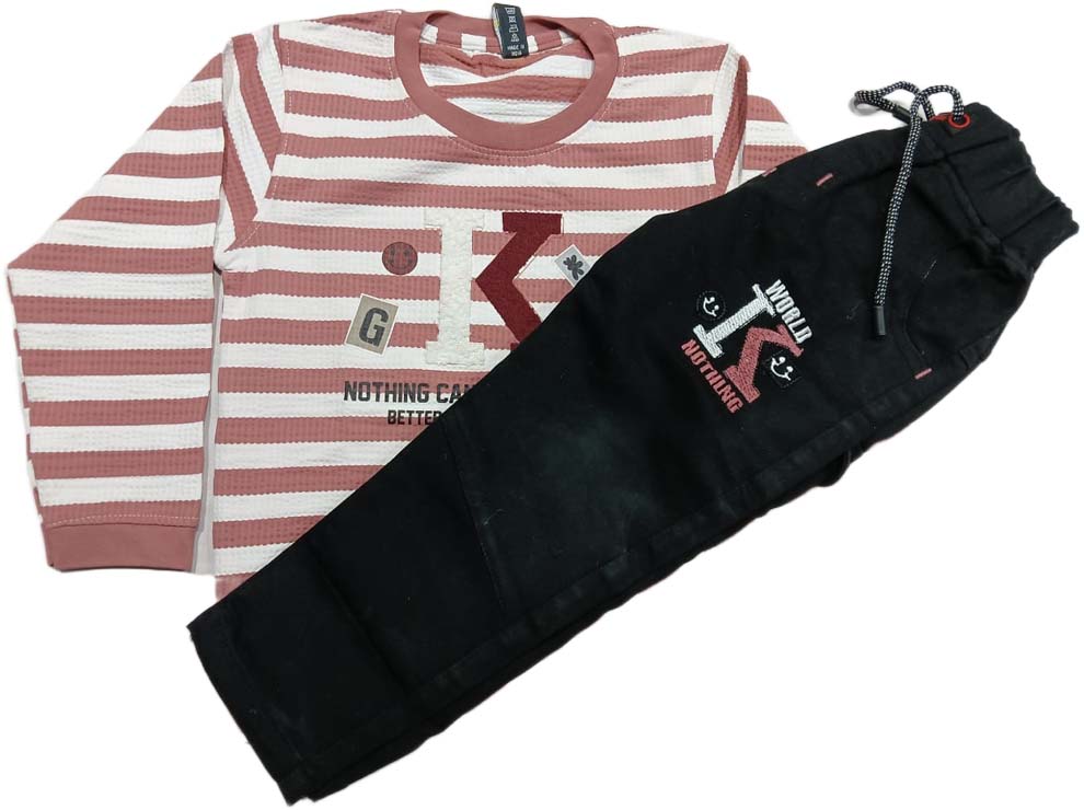 Boys Full sleeves Stripped T-Shirt with Full Pant - White