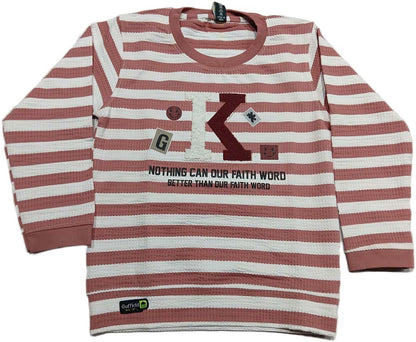 Boys Full sleeves Stripped T-Shirt with Full Pant - White
