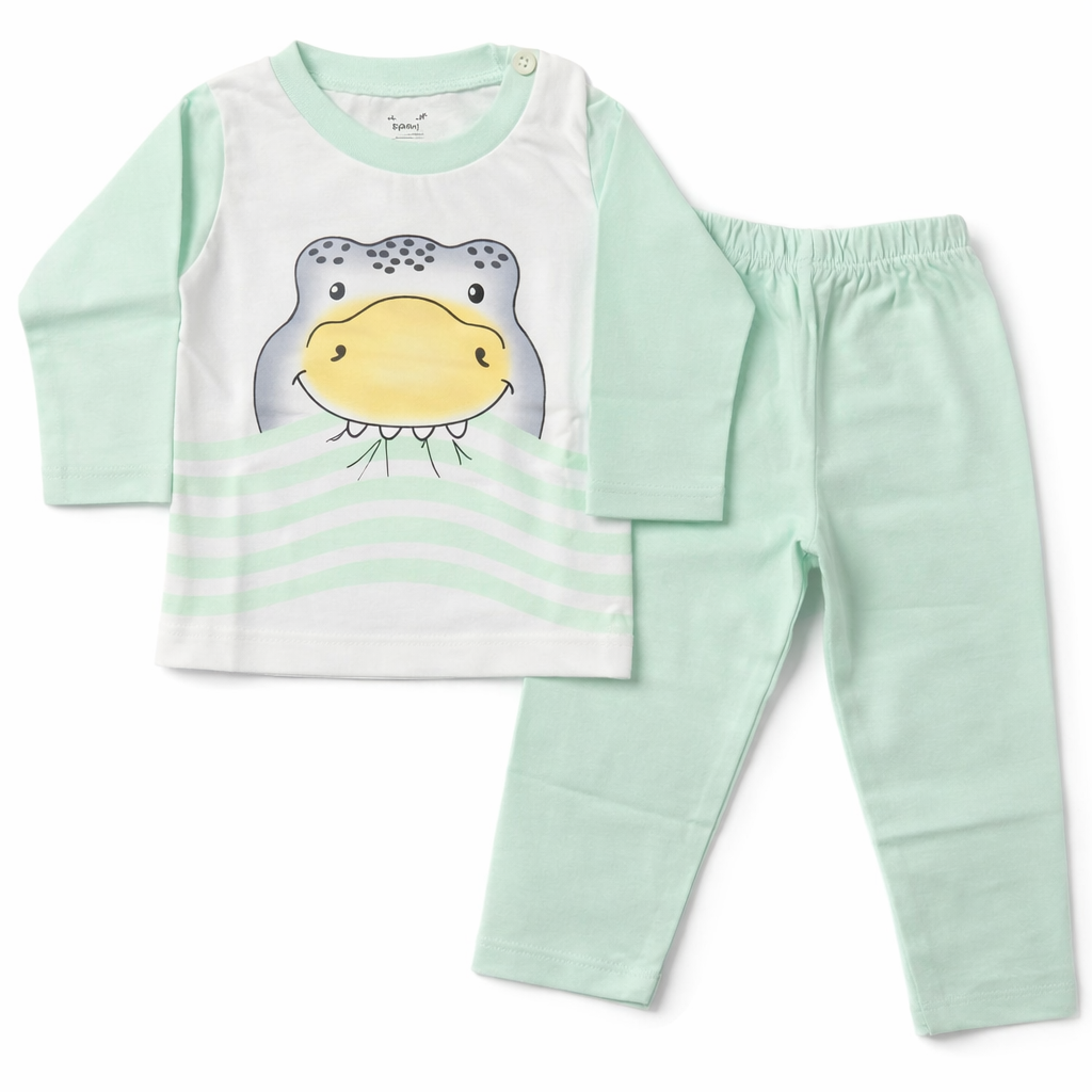 Baby Frog Printed Cotton T-Shirt with Pant Set – Lime Yellow