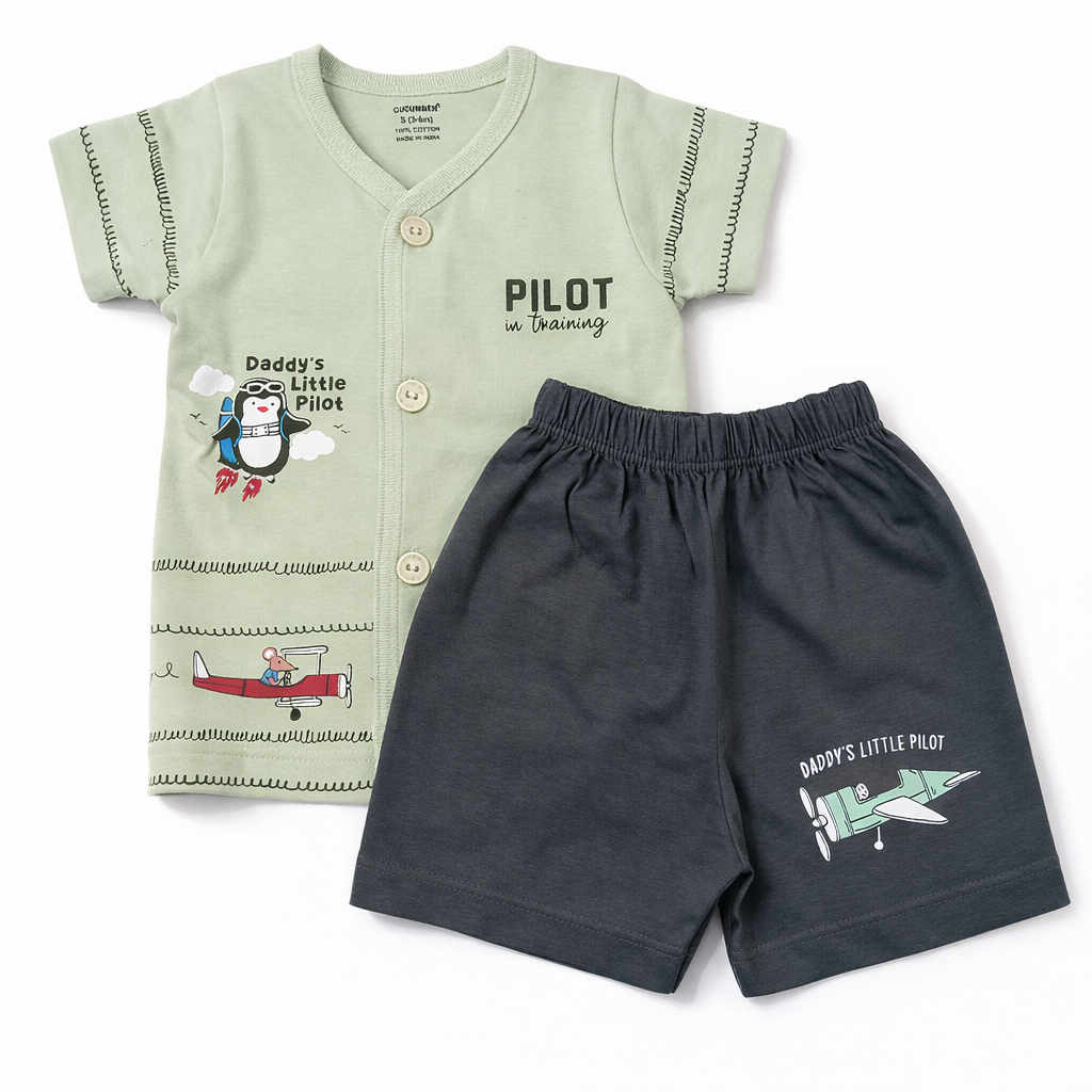 Baby “Little Pilot” Cotton T-Shirt with Shorts Set