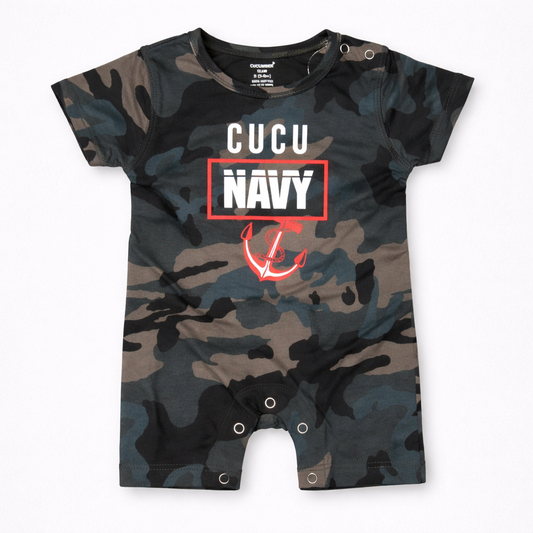 Baby Romper with Navy Print – Half Sleeve Cotton Infant Jumpsuit