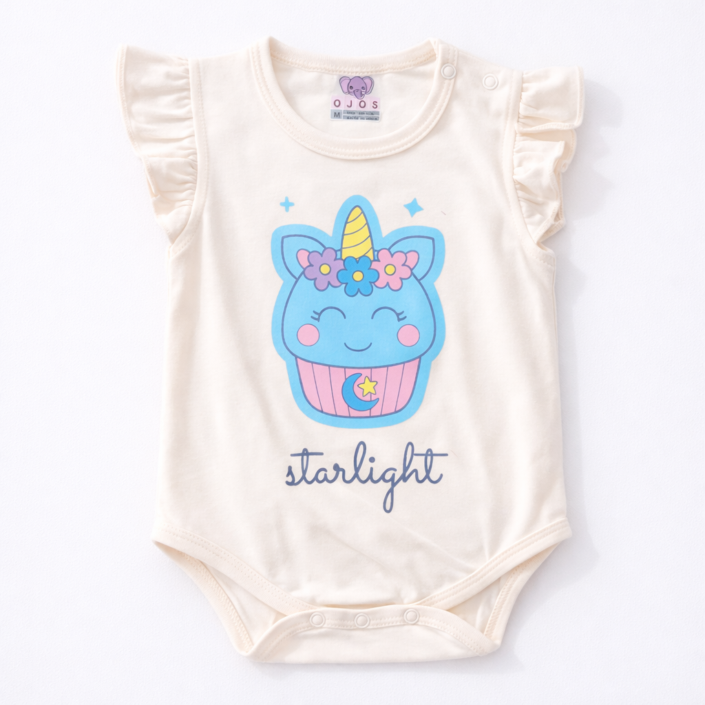 Ojas Starlight Print Baby Girl Bodysuit with Ruffle Sleeves - Cutypi