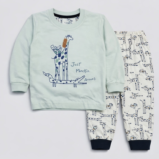 Natkhat Kids Co-Ord Set – Giraffe Print Cotton Sweatshirt & Joggers  - Cutypi