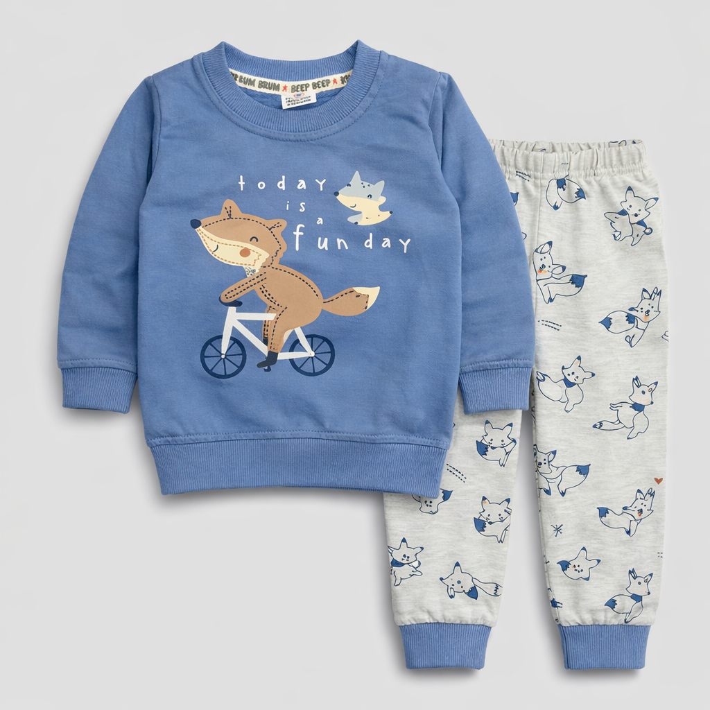 Natkhat Fun day Kids Cotton Co-Ord Set – Squirrel Print Sweatshirt & Joggers  - Cutypi