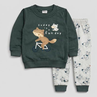 Natkhat Fun day Kids Cotton Co-Ord Set – Squirrel Print Sweatshirt & Joggers  - Cutypi