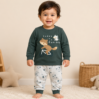 Fun day Kids Cotton Co-Ord Set – Squirrel Print Sweatshirt & Joggers