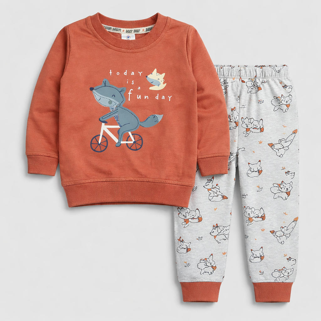 Natkhat Fun day Kids Cotton Co-Ord Set – Squirrel Print Sweatshirt & Joggers  - Cutypi
