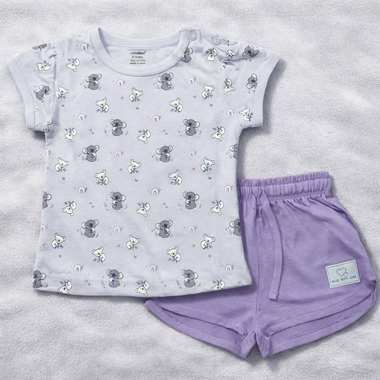 Cucumber Cucumber Girls Cotton Half Sleeve Top with Short - Purple - Cutypi