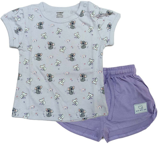 Cucumber Girls Cotton Half Sleeve Top with Short - Purple