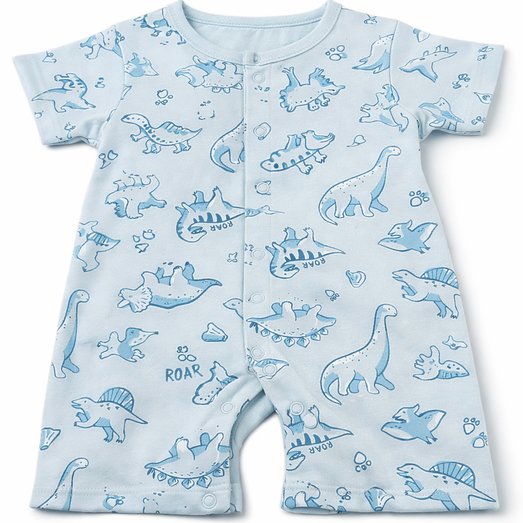Blue Dinosaur Print Baby Romper – Cotton Half Sleeve Jumpsuit