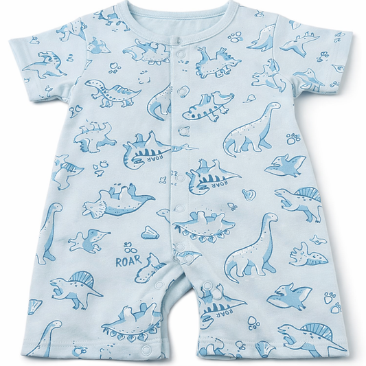 Blue Dinosaur Print Baby Romper – Cotton Half Sleeve Jumpsuit