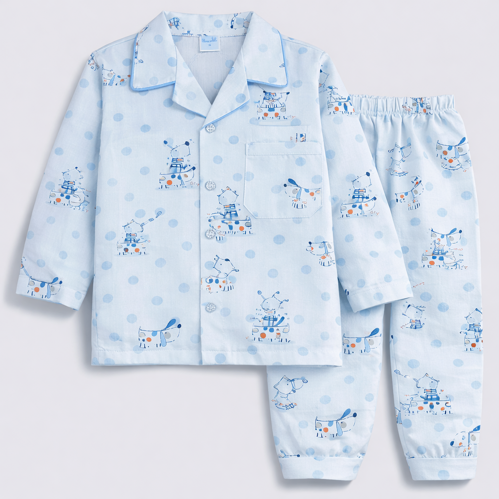 Little Bunny Cartoon Print Kids Night Suit Set – Button Down Pajama - Cutypi