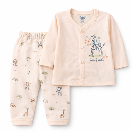 Zero Peach “Best Friends” Safari Baby Pajama Set – Soft Cotton 2-Piece Outfit - Cutypi