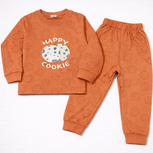 Krunchy Happy Cookie Kids Orange Printed Sweatshirt & Jogger Pants Set  - Cutypi