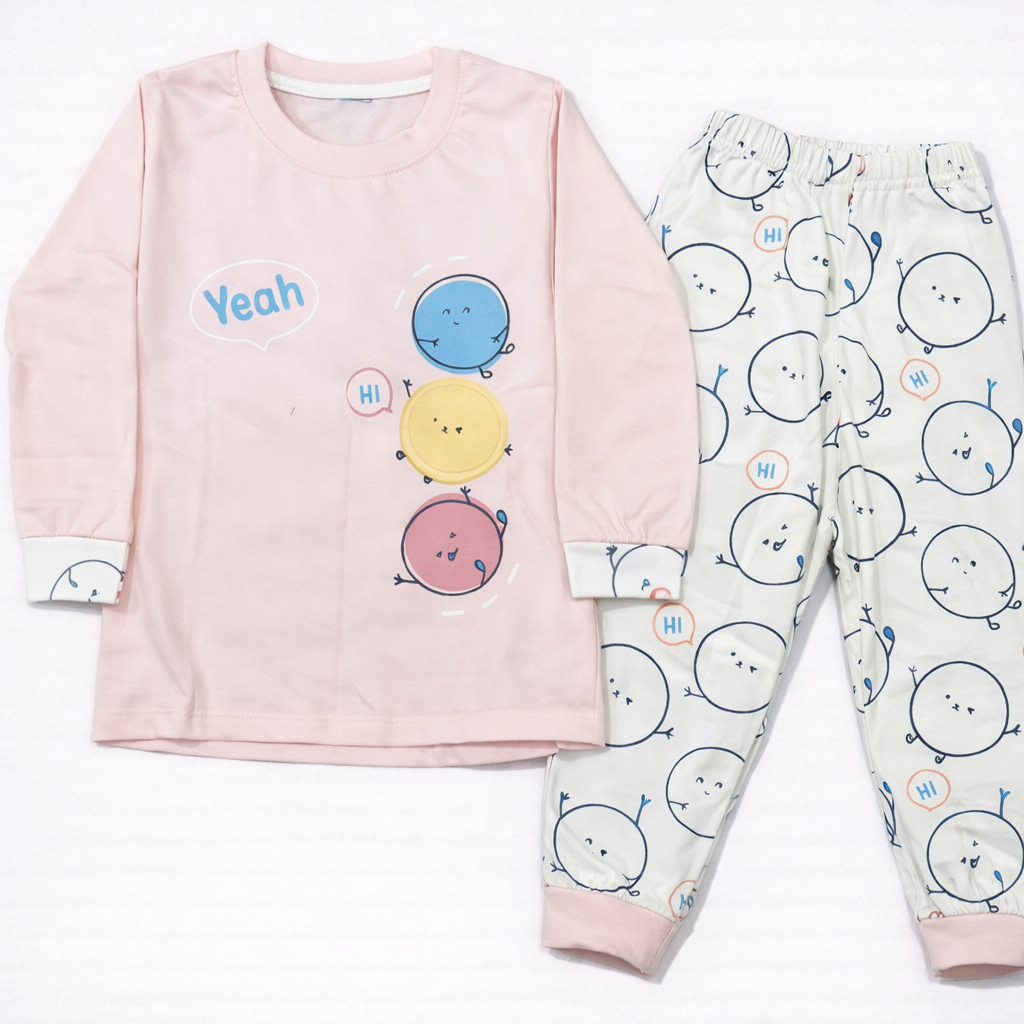 Natkhat Hi Kids Pink Full Sleeve Top & Printed Jogger Pants Set  - Cutypi