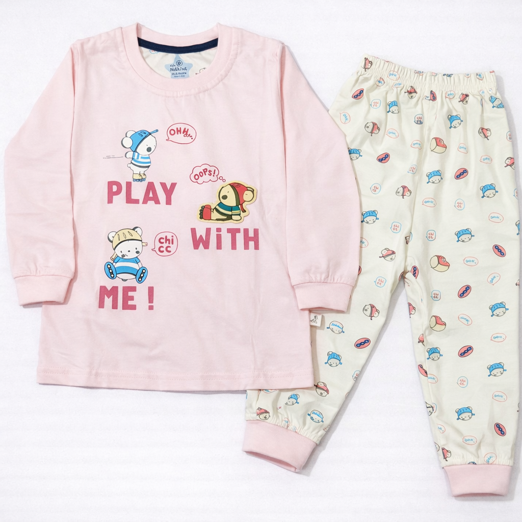 Natkhat Play With Me Kids Pink Full Sleeve Top & Printed Jogger Pants  - Cutypi