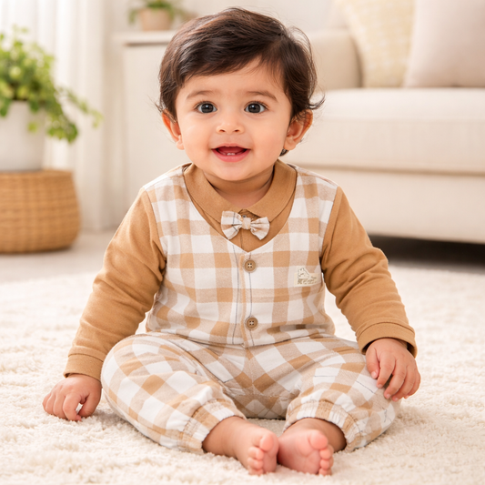 Baby Clothing Set – Bow Tie Shirt & Check Pants Outfit