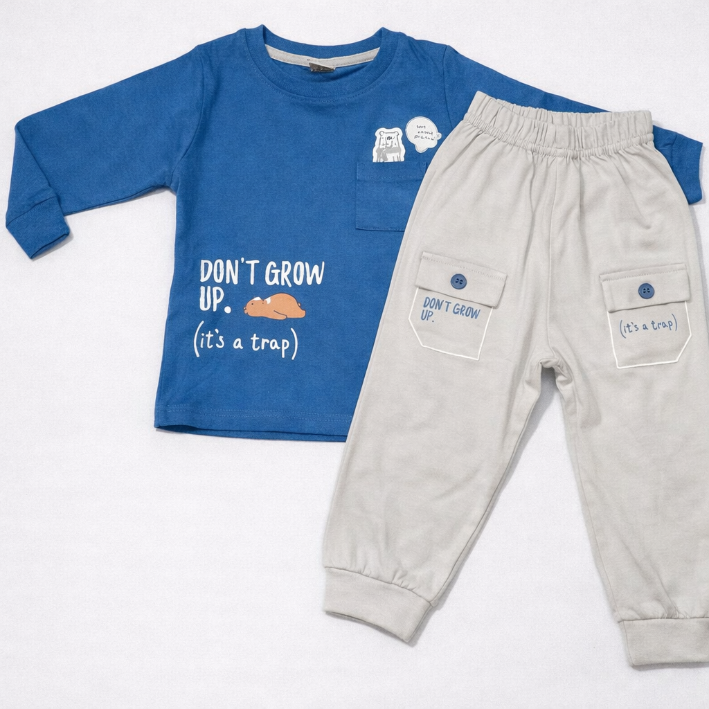 Krunchy Kids Co-Ord Set – Orange Full Sleeve T-Shirt & Beige Jogger Pants  - Cutypi