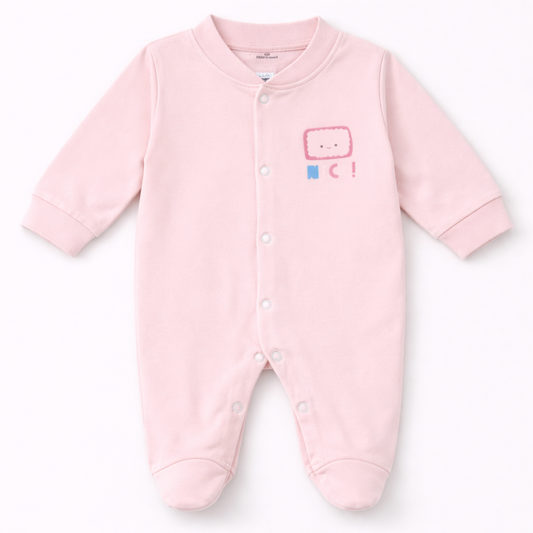 Pink Full Sleeve Baby Romper with Snap Buttons – Soft Cotton Sleepsuit
