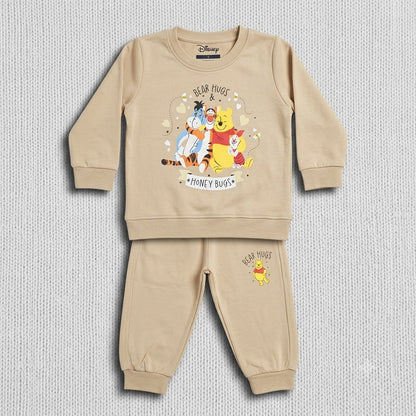 Little Blooms Kids Beige Sweatshirt and Joggers Set with Cute Cartoon Print