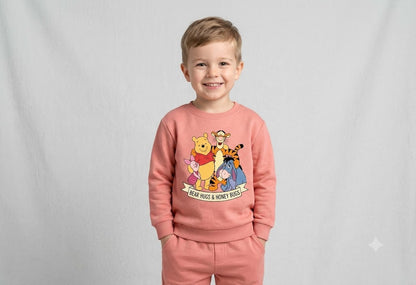 Little Blooms kids rose pink sweatshirt with Winnie the Pooh and friends graphic print and matching pink joggers